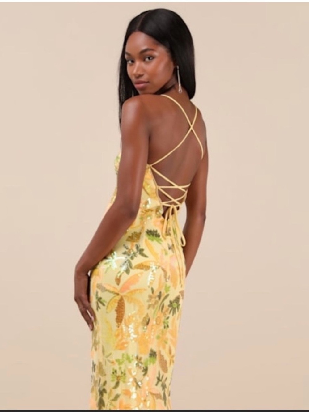 Lulus Sequin Yellow Floral Maxi Dress - Picture 3 of 3